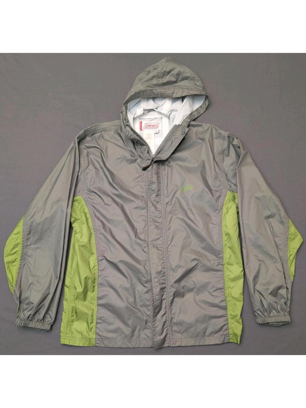 Coleman Rain Defense Jacket Mens S/M Gray Green Hooded Waterproof Rain Coat